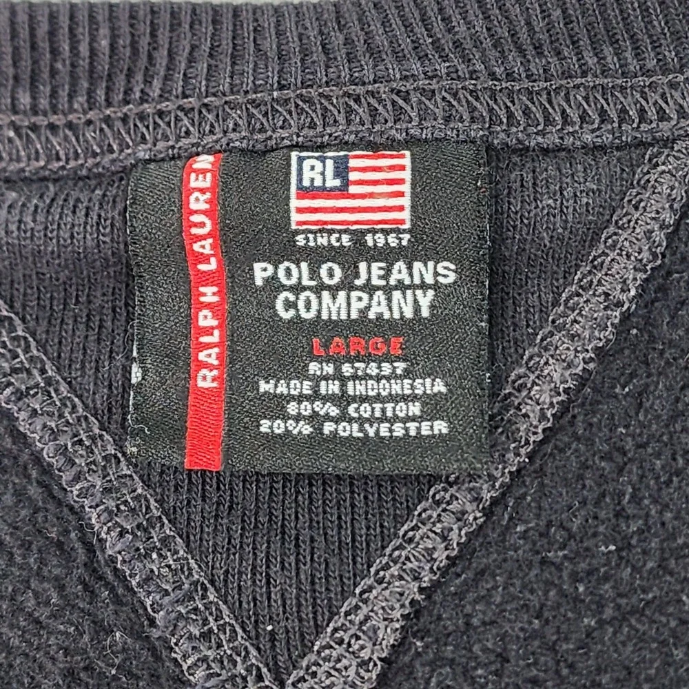 Vtg Polo Jeans Co. Ralph Lauren Fleece Sweatshirt Adult L Black Embroidered Flaw